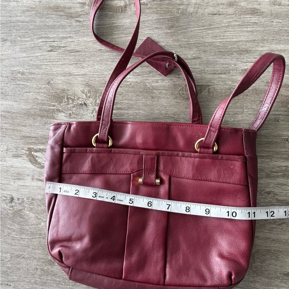 Vintage Handbag Burgundy Leather Purse Shoulder Bag Double Straps 90s - Picture 7 of 9